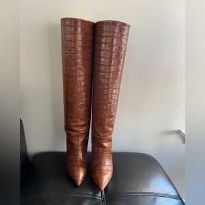 Paris Texas knee high croc embossed boots